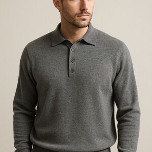 Embassy Row Two-Ply Cashmere Men's Polo Sweater – Gray – Luxury Soft Knit